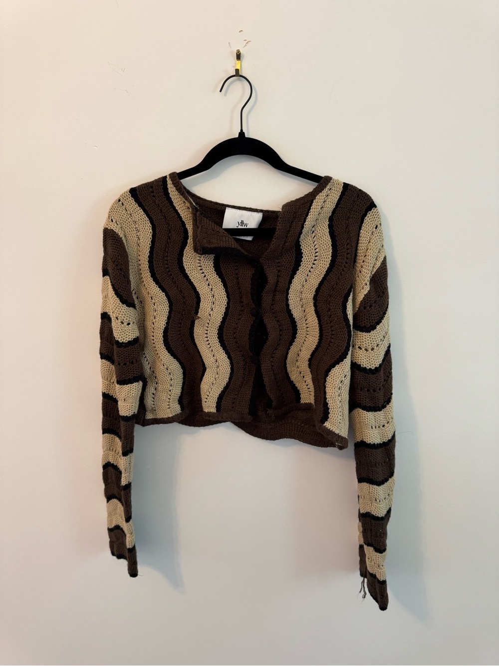 Cropped Wavy Stripe Crewneck Sweater - Brown & Cream